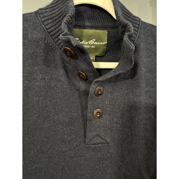 Eddie Bauer Sweater Blue Pullover Cashmere Blend Ribbed Button Size Medium - Picture 2 of 6